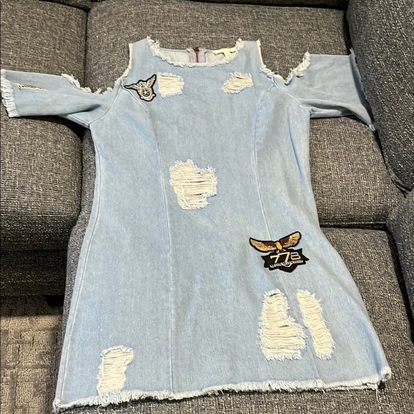 Hot & Delicious Dresses & Skirts - Hot & Delicious Frayed Denim Dress with Patches
